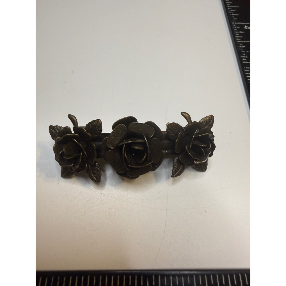 Antique Bronze Rose Flower Hair Barrette Floral Trio Spring Clip Bronze Tone